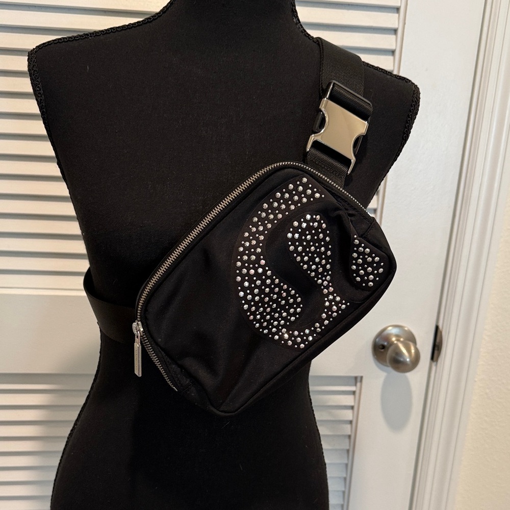 lululemon athletica Black Crossbody Belt Bag with Silver Studs